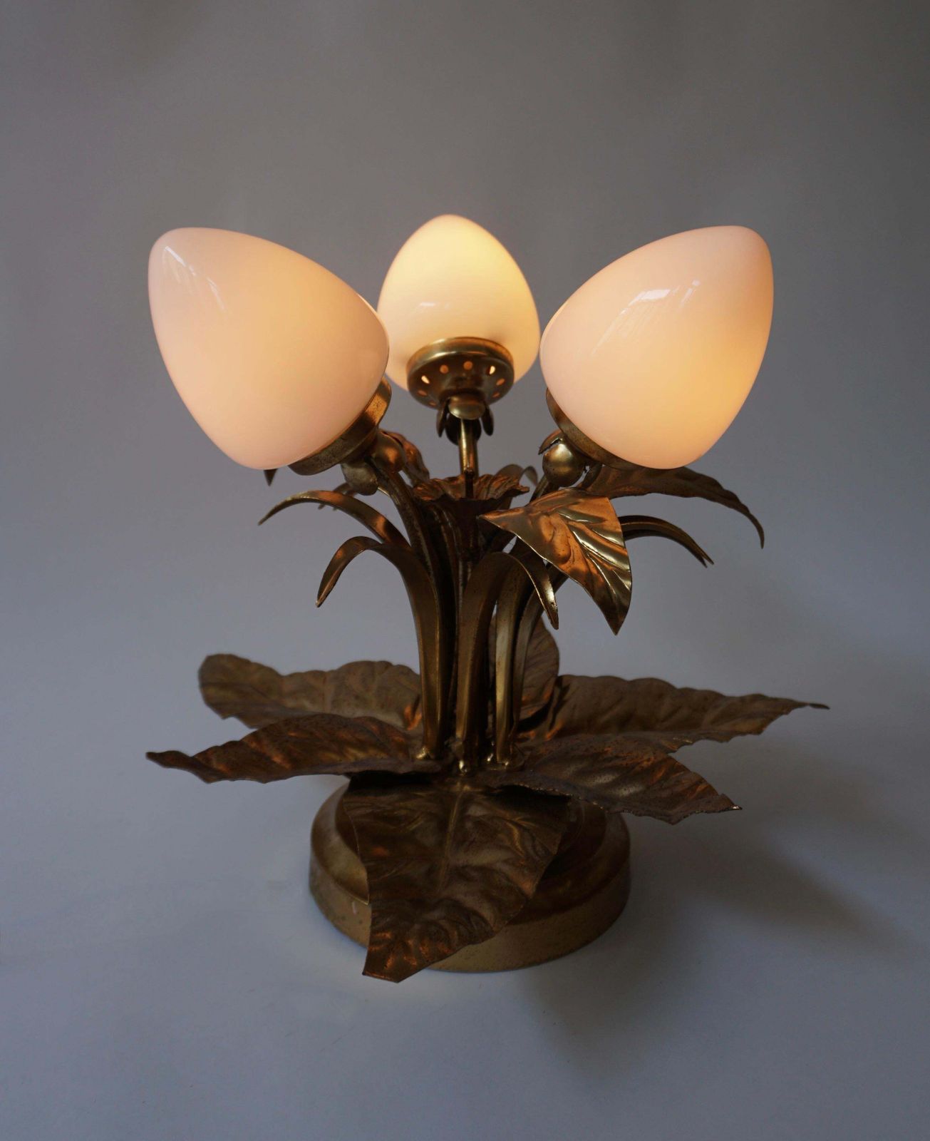 Lighting One Of Two Brutalist Sunburst Flower Light Fixtures In Gilt Metal photo