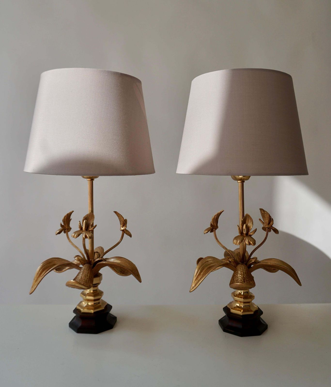 Pair Of Gilt Orchid Table Lamps, France, 1970s photo for sale