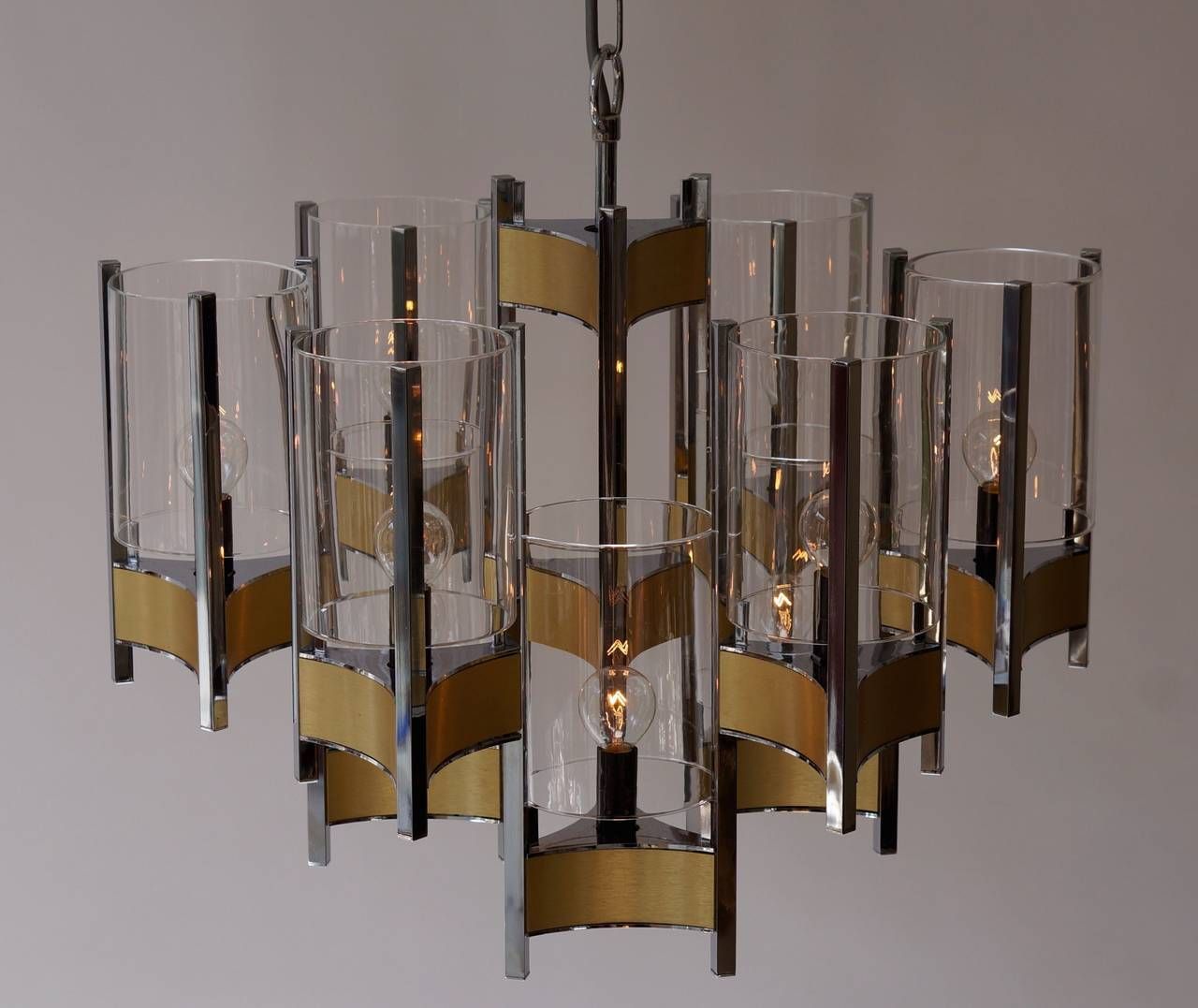 Set Of Four Nine Light Chrome And Glass Chandeliers By Gaetano Sciolari, 1970s photo vinterior