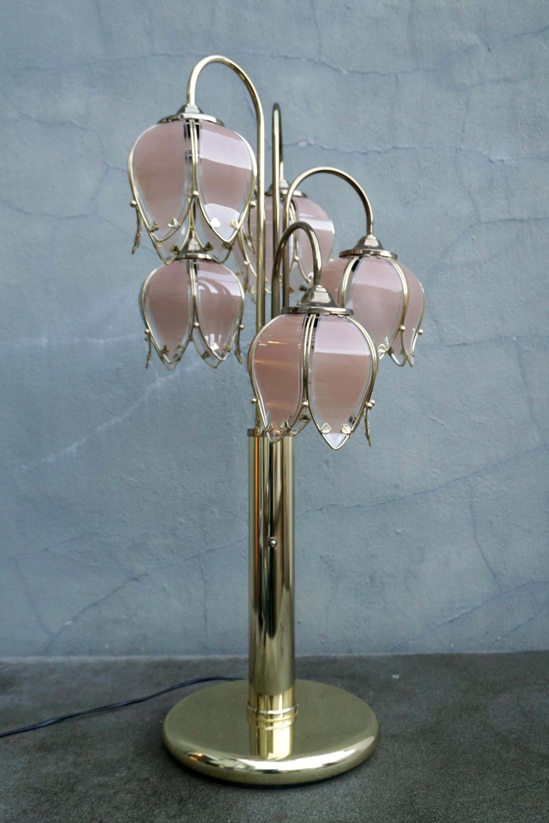 Mid Century Modern Glass And Brass 5 Arm Lotus Lamp 1970s photo 2208.0