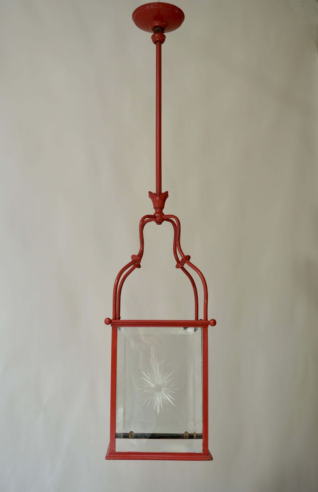 An Italian Red Tole Metal Lantern With Cut Glass, Early 20th C. photo buy