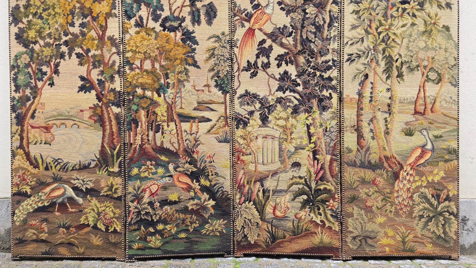 photo furniture Room Divider With Aubusson Tapestries Featuring Birds And Floral Motifs