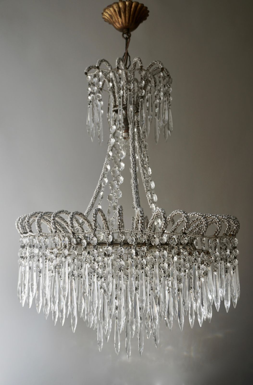 Rare Crystal Waterfall Chandelier Covered With Thousands White Murano Glasses photo furniture