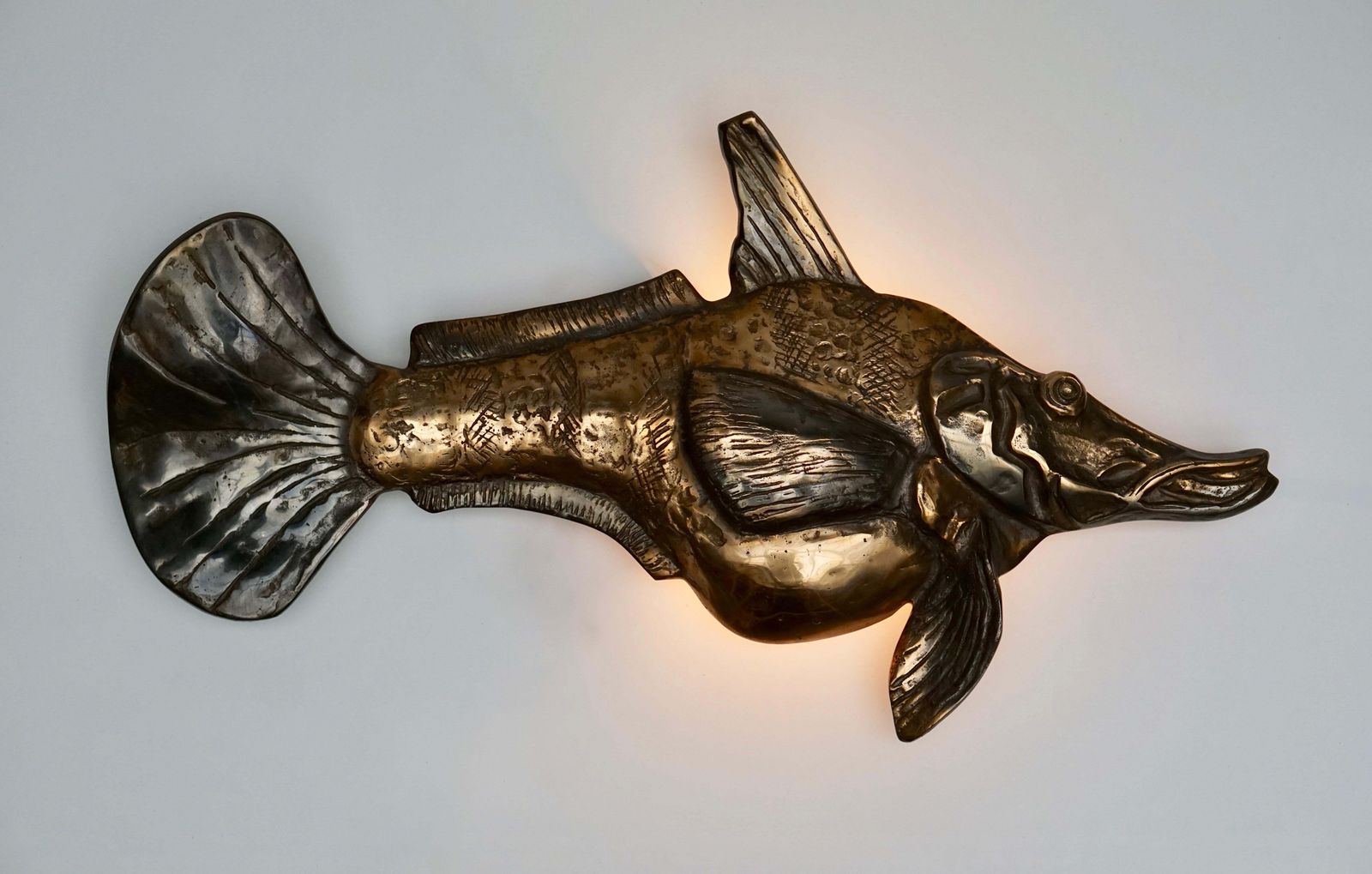 Bronze Wall Sconce Sculpture In The Shape Of A Fish photo furniture