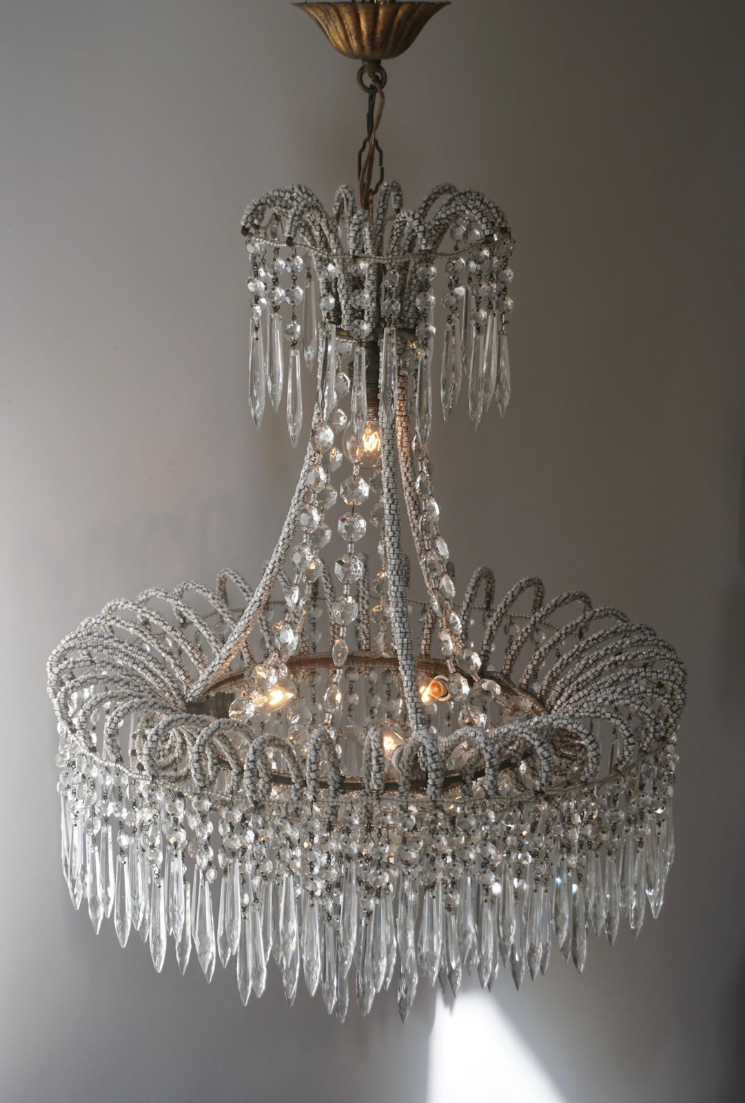 Rare Crystal Waterfall Chandelier Covered With Thousands White Murano Glasses photo buy