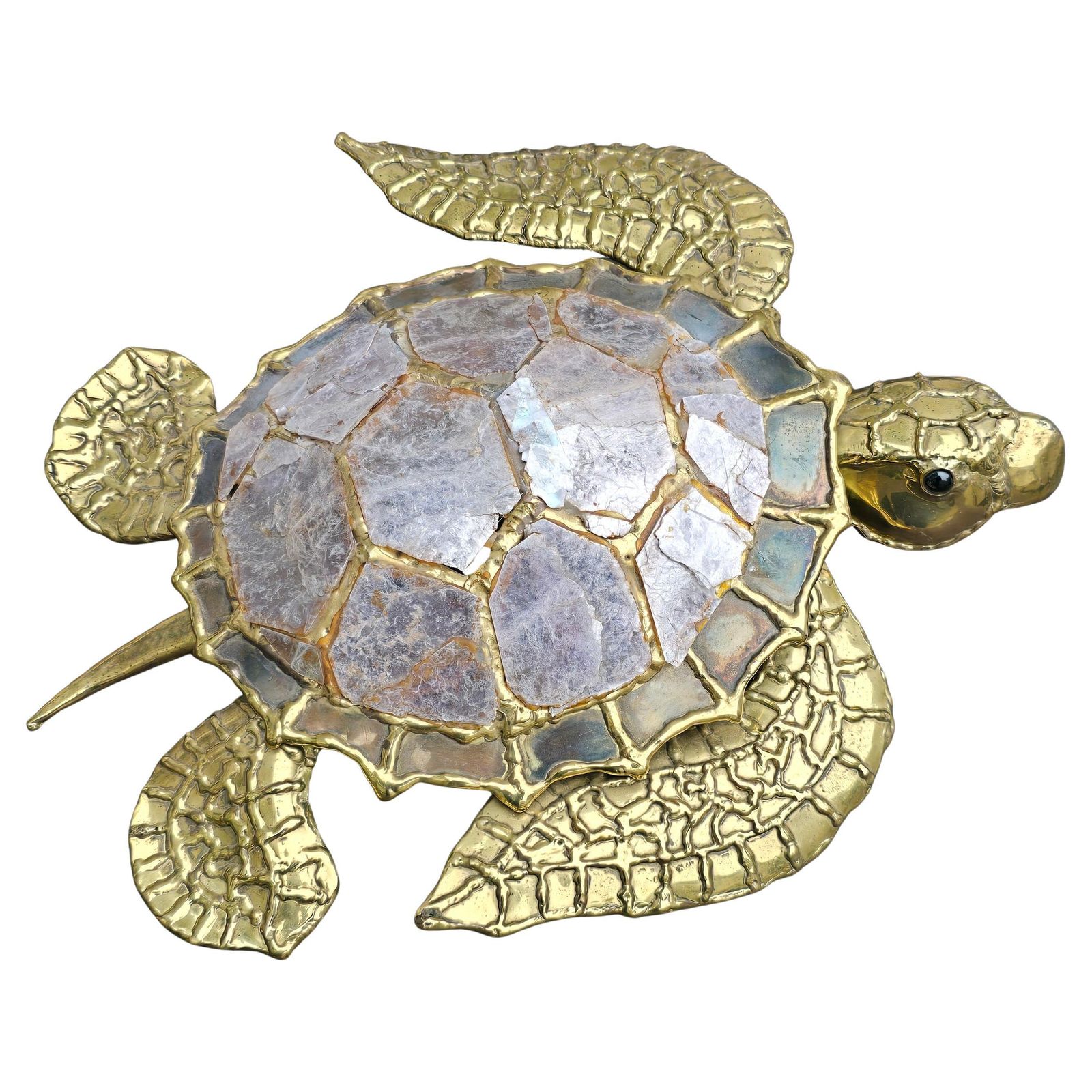 Unique Mid Century Brass And Mother Of Pearl Turtle Wall Lamp