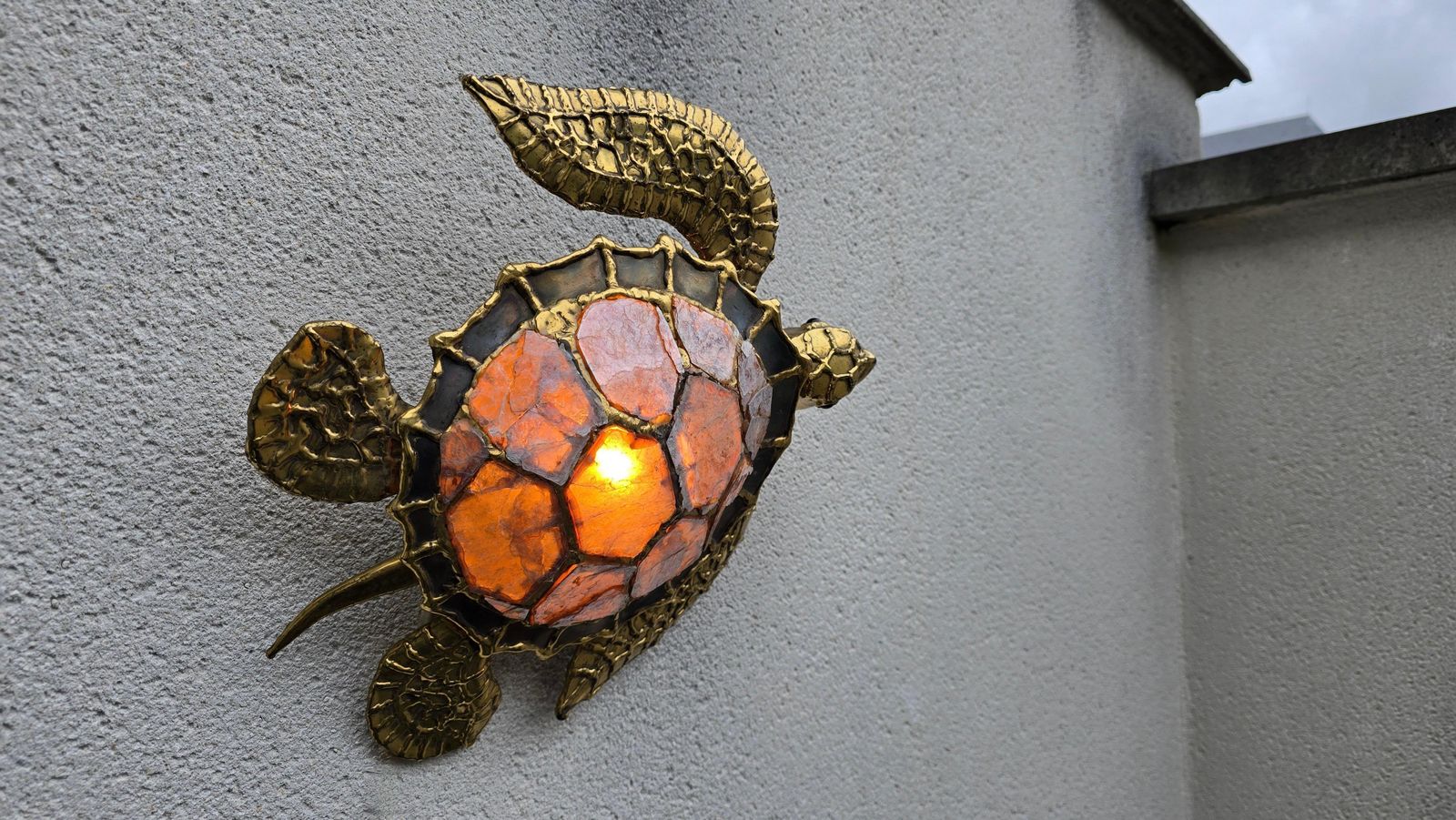 Unique Mid Century Brass And Mother Of Pearl Turtle Wall Lamp photo Lighting