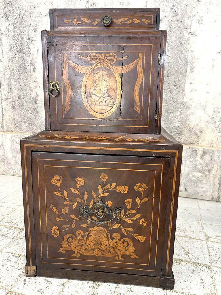 19th Century Continental Style Marquetry Bedside Cabinet Box photo 355.0