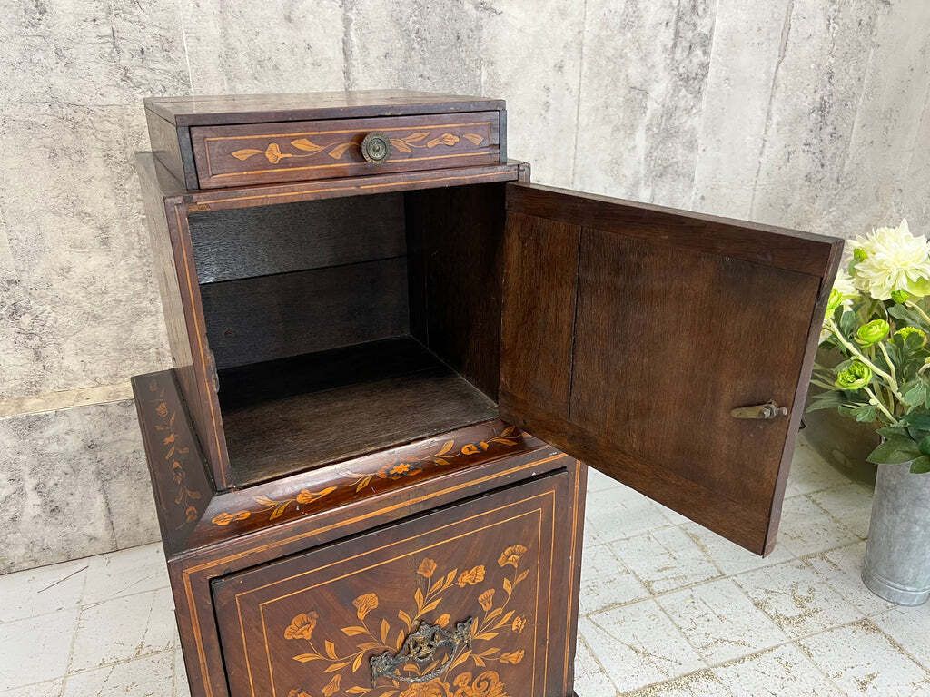 photo furniture 19th Century Continental Style Marquetry Bedside Cabinet Box