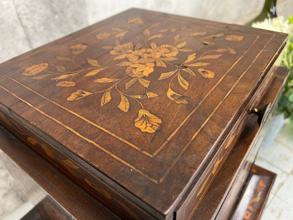 355.0 19th Century Continental Style Marquetry Bedside Cabinet Box photo