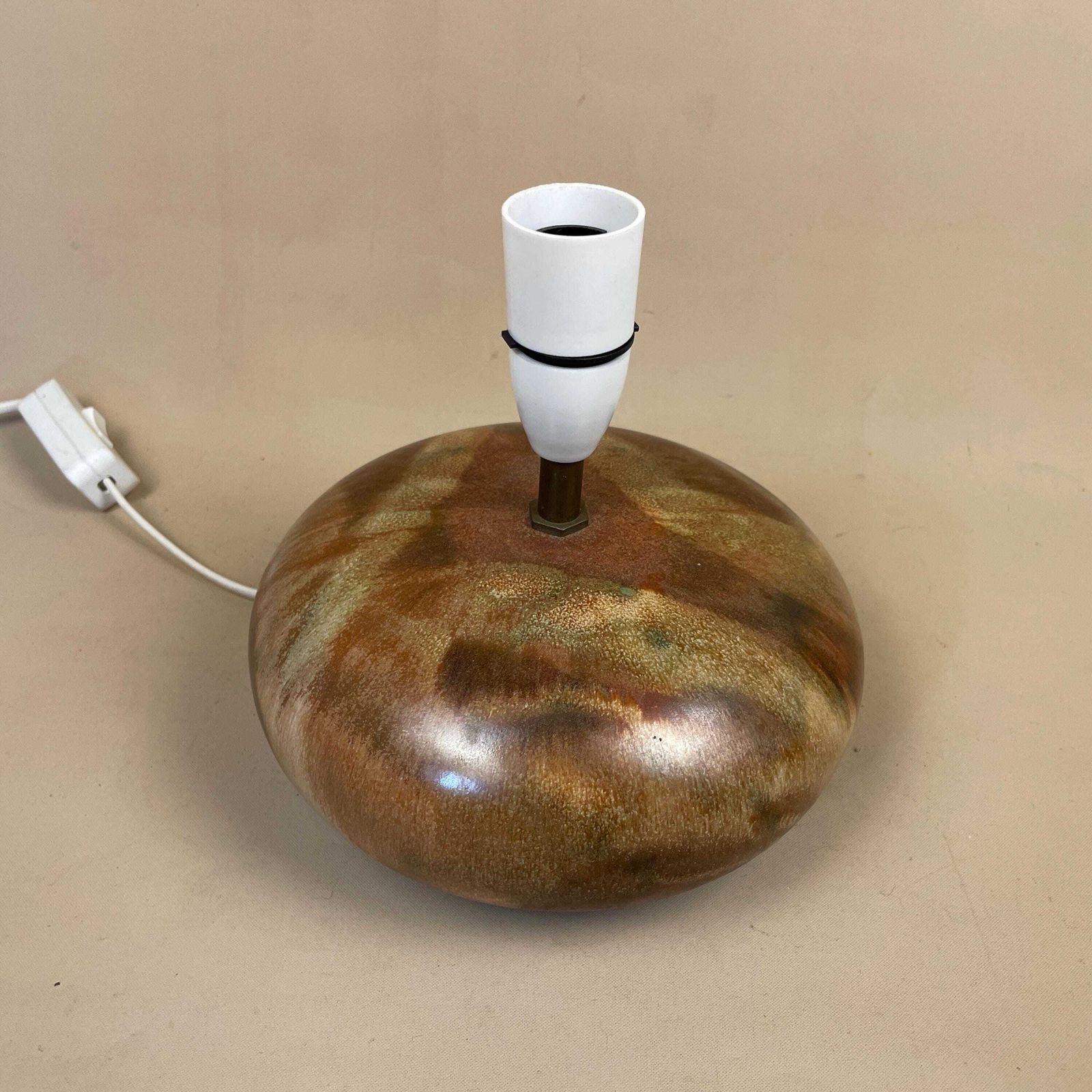 Vintage Ceramic Lamp Light Bedside Table Abstract Painted Pattern Brown Earthy Retro Side Antique Porcelain Vase Medium Classic Pottery photo Lighting