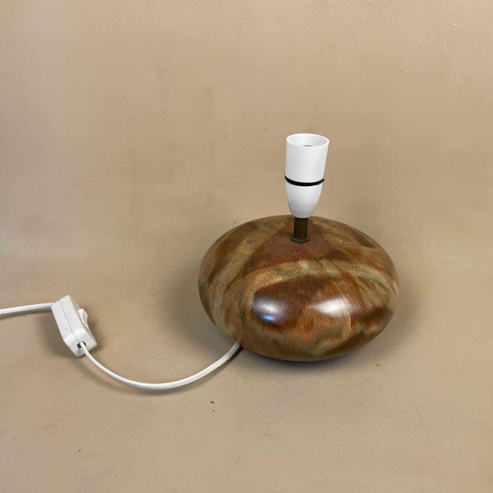 Vintage Ceramic Lamp Light Bedside Table Abstract Painted Pattern Brown Earthy Retro Side Antique Porcelain Vase Medium Classic Pottery photo buy