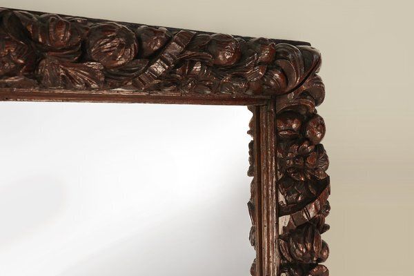 Large Baroque Hand Carved Oak Mirror, France, 1800s photo buy