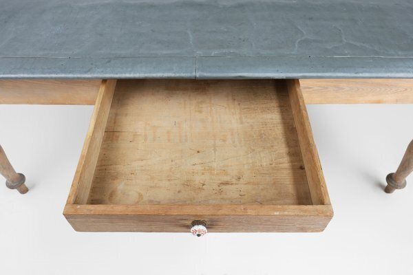 Rustic French Pine Wood Dinner Table With Zinc Top, 1850s photo buy