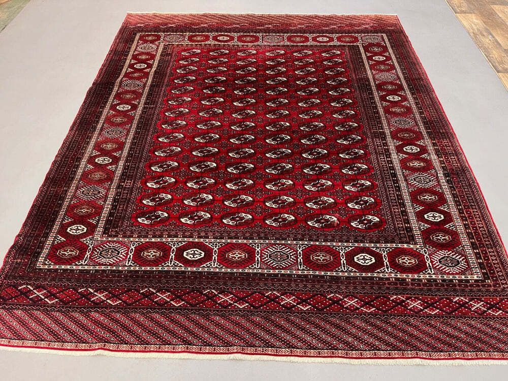 Antique Turkmen Tekke Main Carpet, 302x245 Cm Turkoman Bokhara Red Black 2504 photo for sale