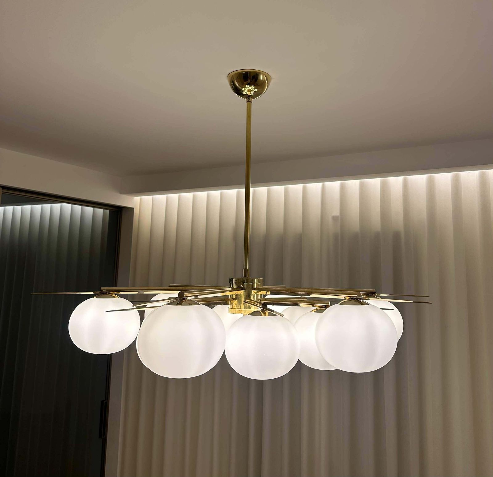 Elegant Murano Glass & Brass Chandelier, 2000s Mid Century Modern Design photo furniture