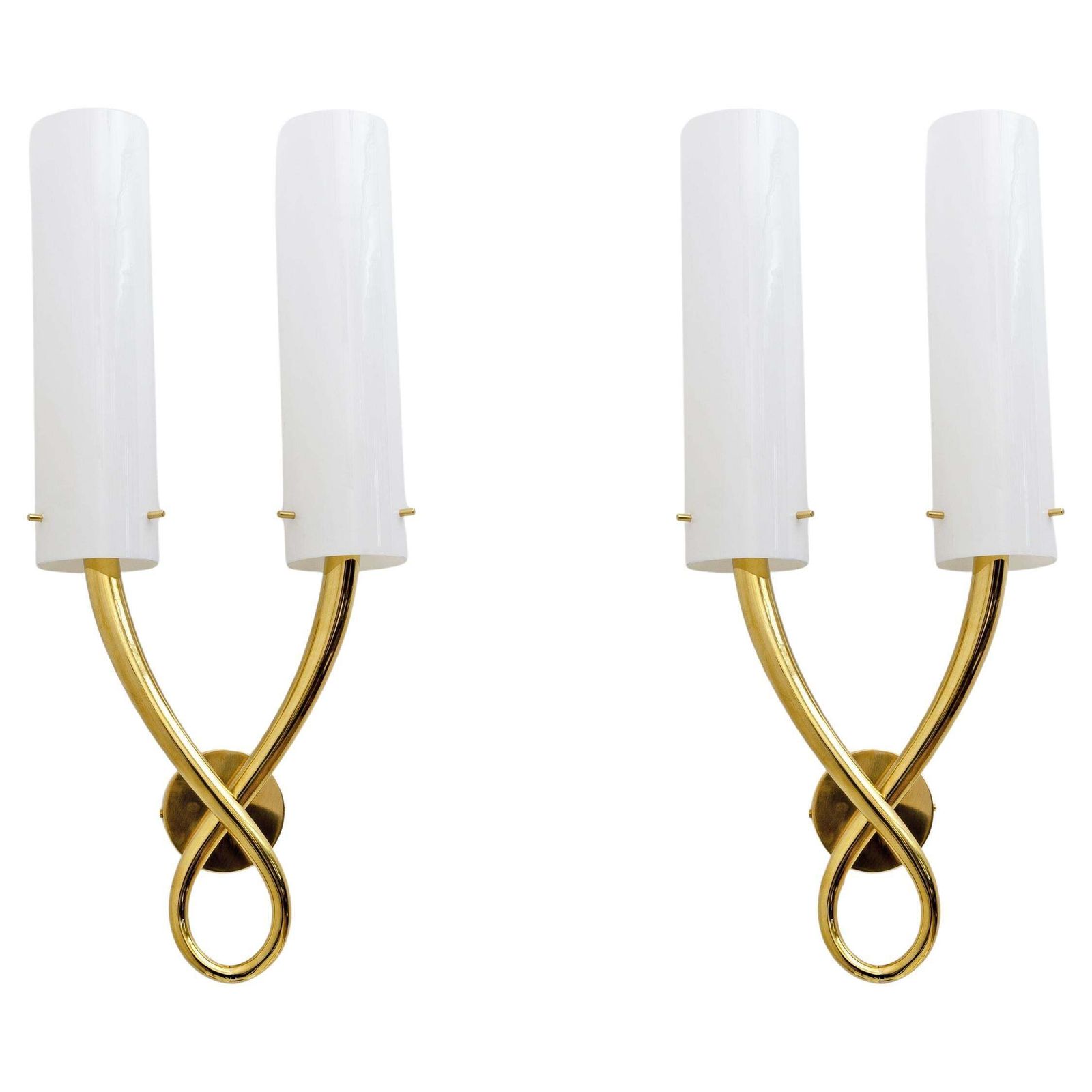 Pair Of Large Brass And Murano Glass Sconces In The Style Of Gio Ponti