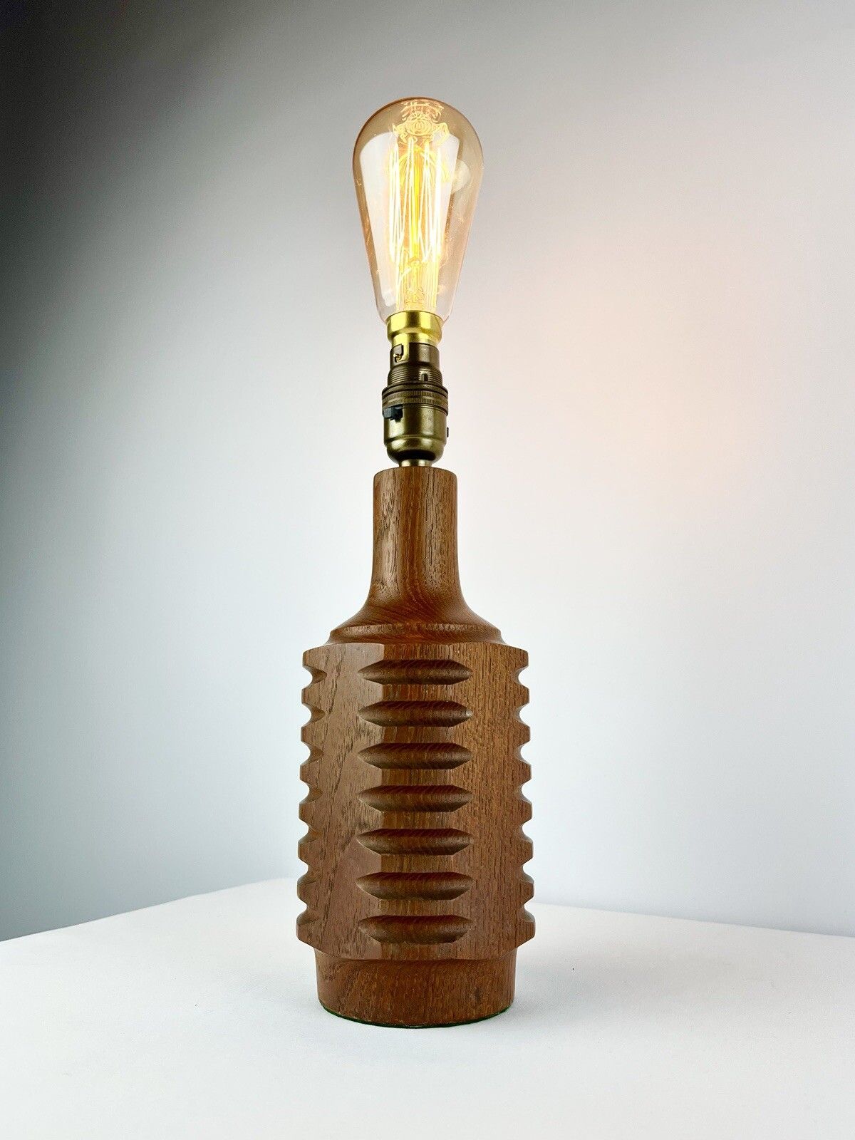Stylish Faceted Teak Lamp Base, 1960s photo vintage