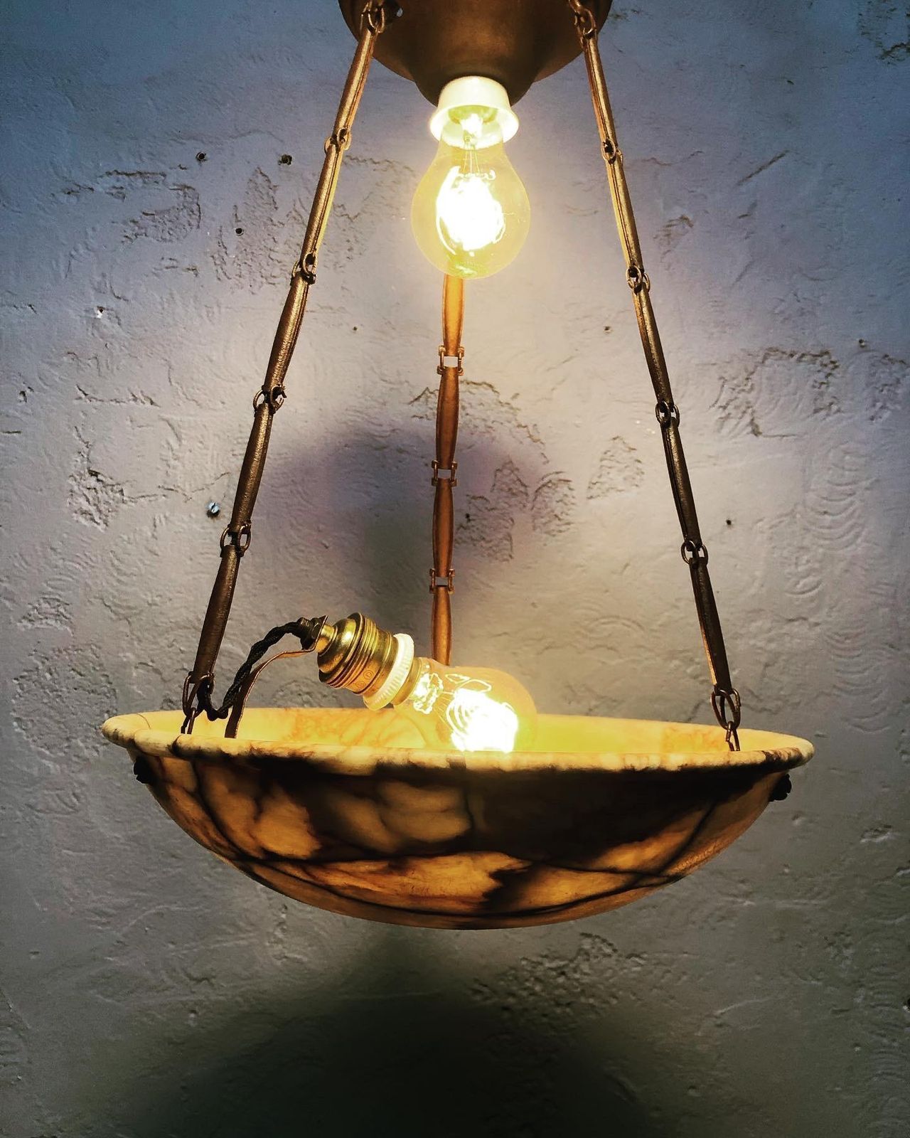 Antique Alabaster Plafonnier Chandelier photo vintage