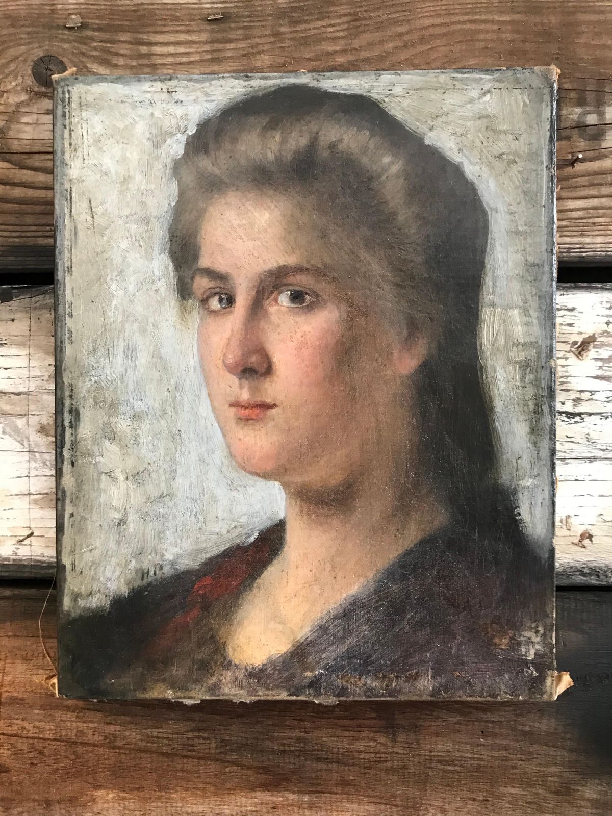 photo for sale Striking Oil On Canvas Portrait Of A Young Lady