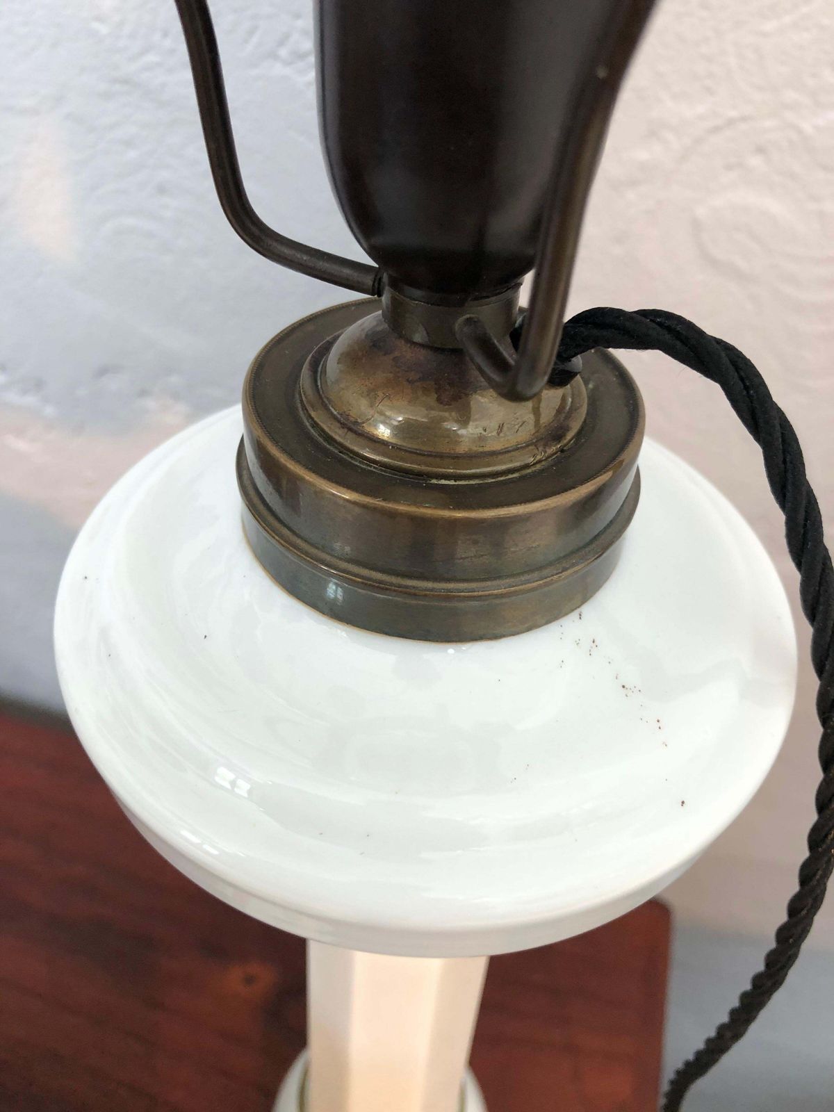 photo furniture Large Antique Heiberg Porcelain Oil/Electric Table Lamp