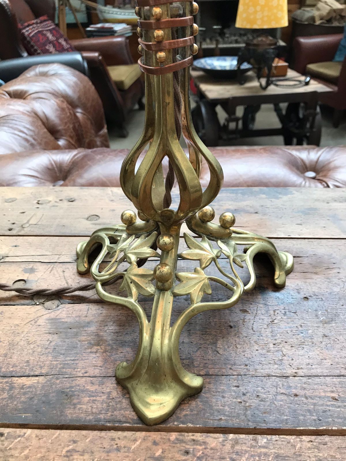 Large Antique Brass Table Lamp In The Manner Of Was Benson photo for sale