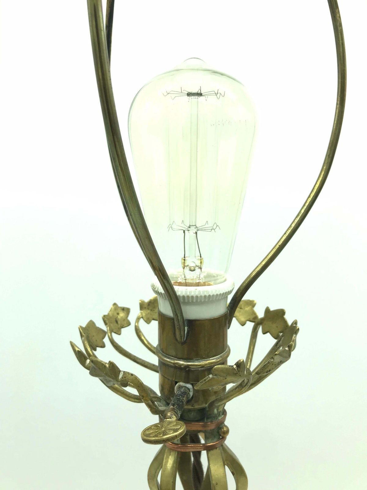 Lighting Large Antique Brass Table Lamp In The Manner Of Was Benson photo