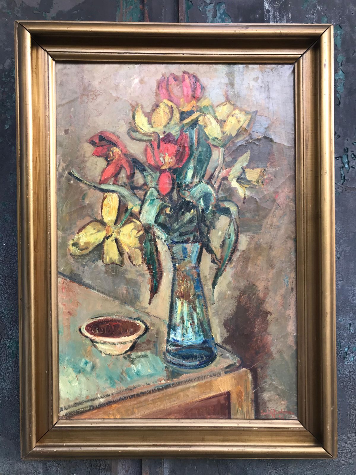 Large Beautiful Oil On Canvas Of A Flower Setup From 1936 By Ludvig Jacobsen photo furniture