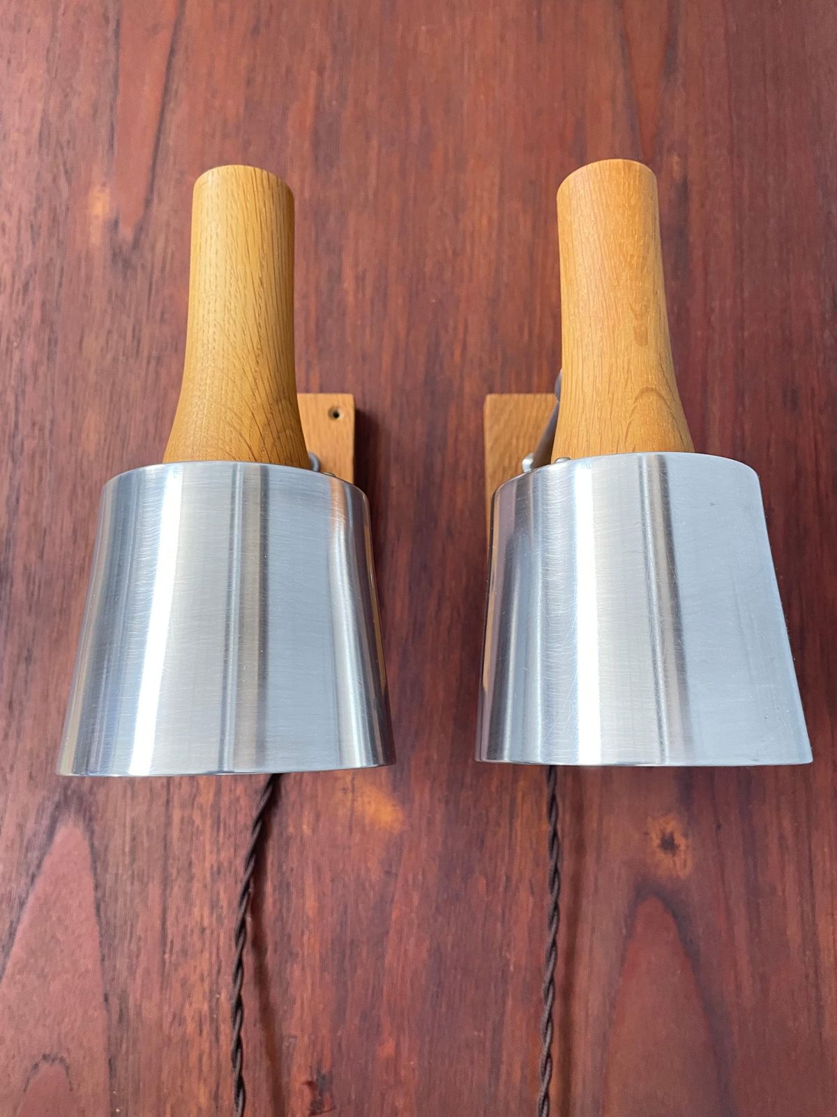 A Pair Of Mid Century Wall Lamps By Lyfa Of Denmark In Teak photo for sale