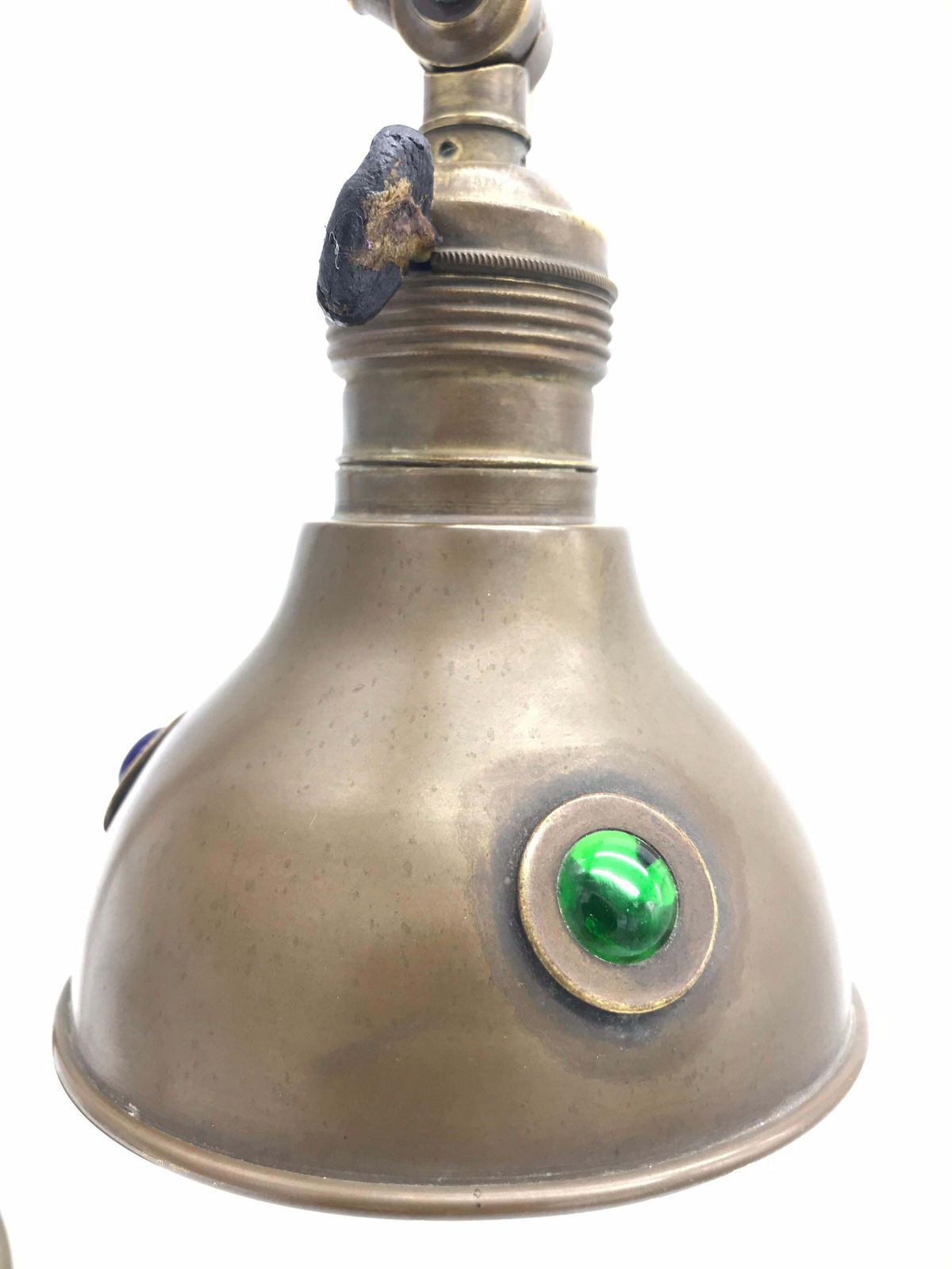 Italian Art Deco Table Lamp From The 1930s In Copper With In Laid Glass Beads photo vinterior