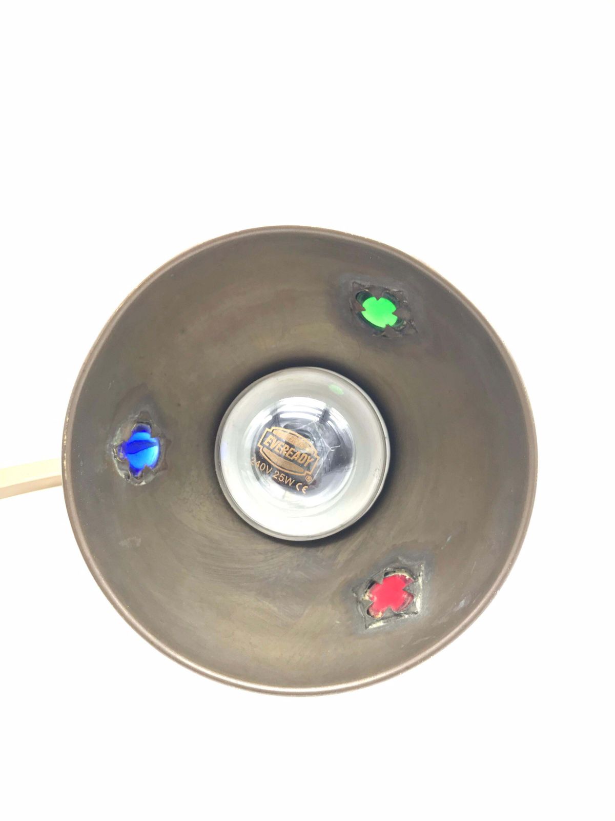 photo for sale Italian Art Deco Table Lamp From The 1930s In Copper With In Laid Glass Beads