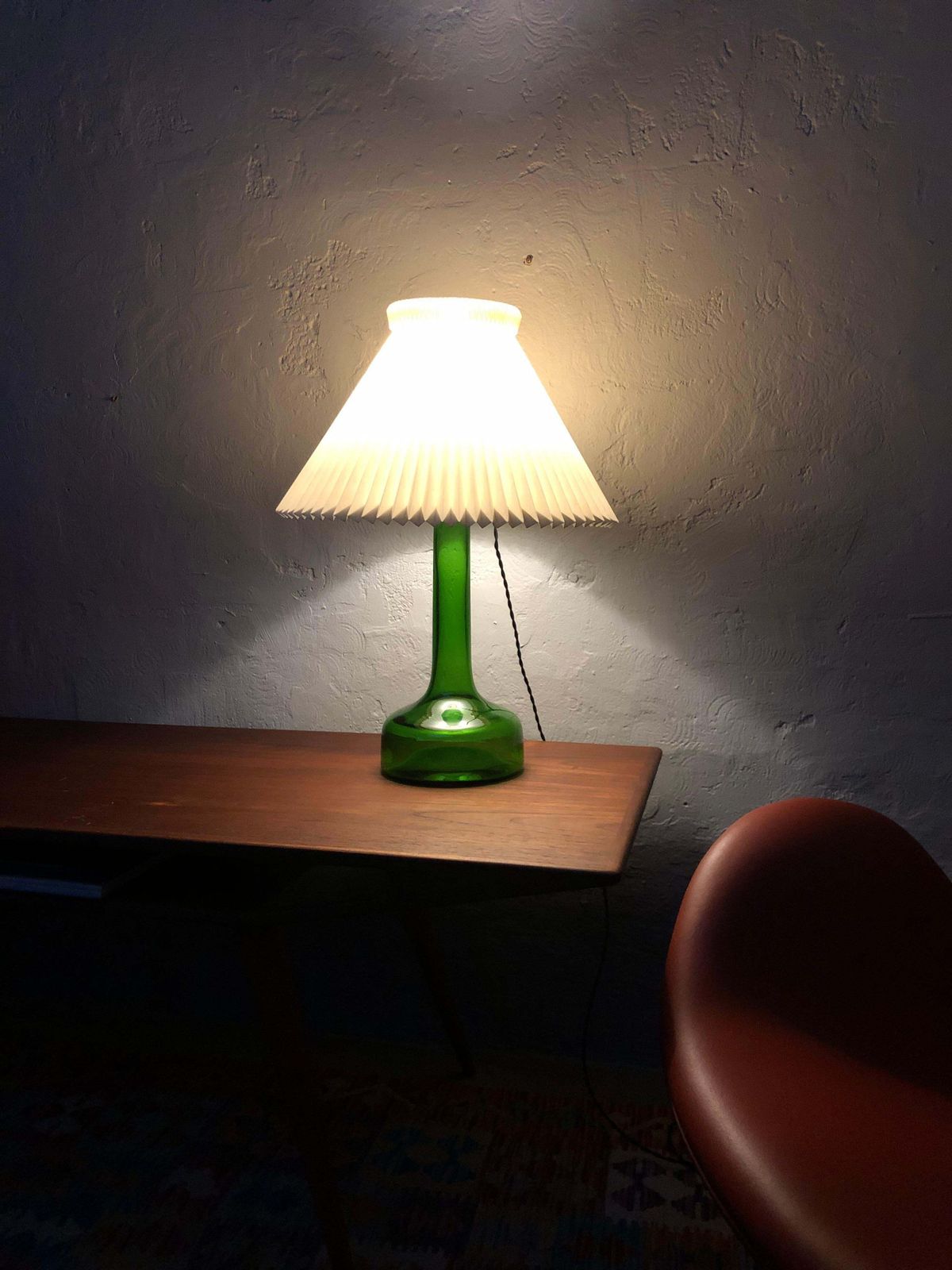 photo vinterior Vintage Green Glass Table Lamp By Biilman Petersen For Le Klint / Holmegaard