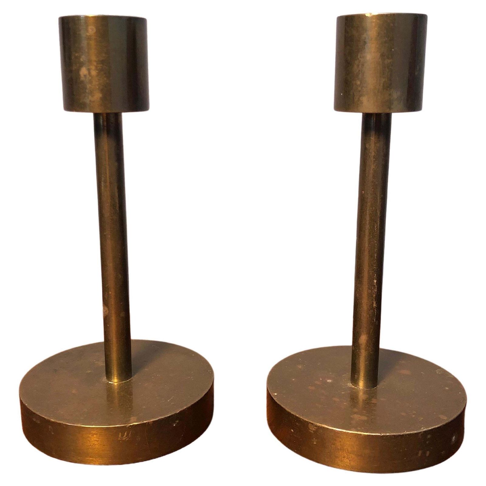 Pair Of Mid Century Danish Brass Candle Holders
