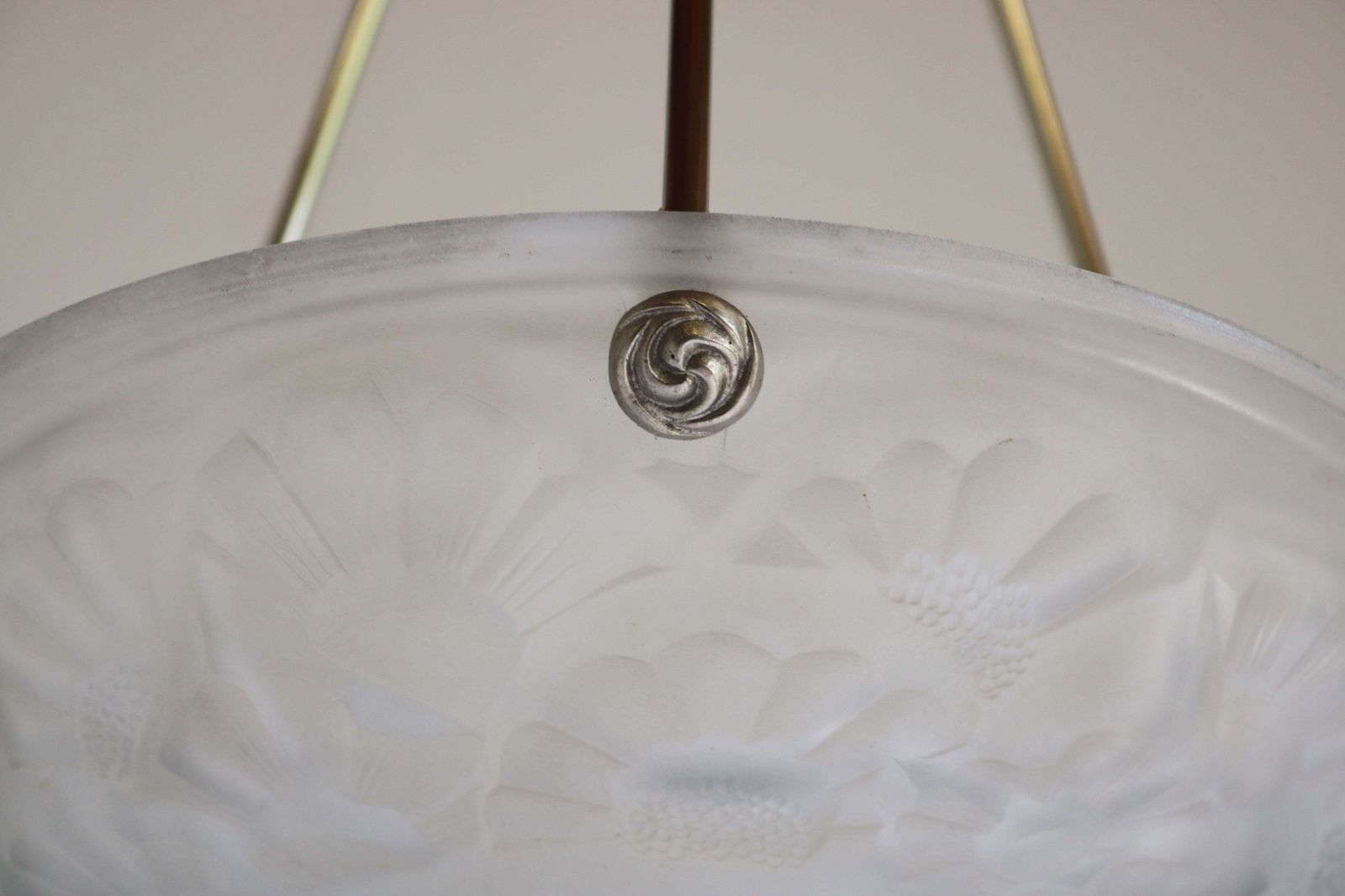 Art Deco Pendant / Chandelier By David Gueron Degue 1930 Frosted Glass White photo vinterior