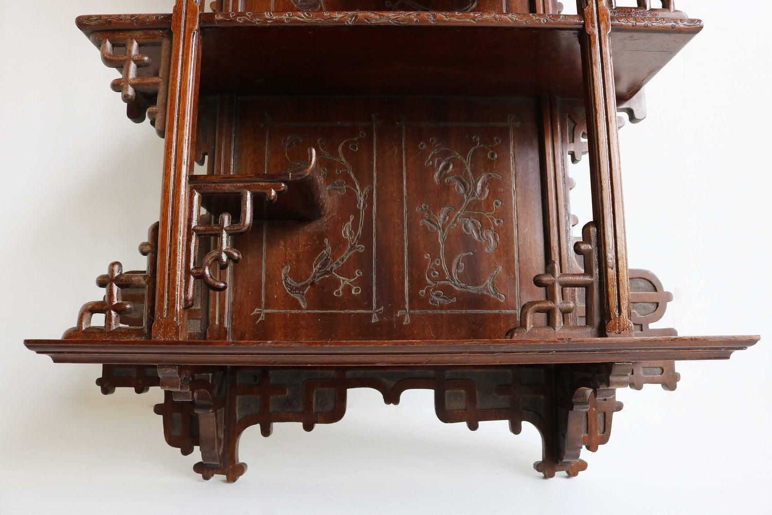 Antique Art Nouveau Wall Cabinet Mahogany 1890 Japanse Gabriel Vierdot Style photo vintage