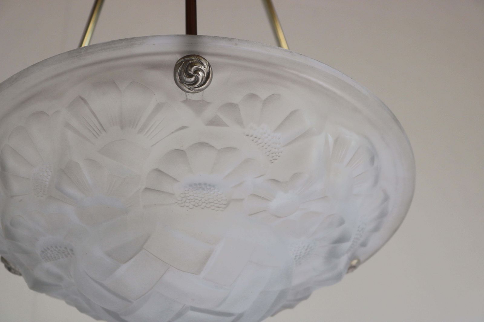 photo for sale Art Deco Pendant / Chandelier By David Gueron Degue 1930 Frosted Glass White
