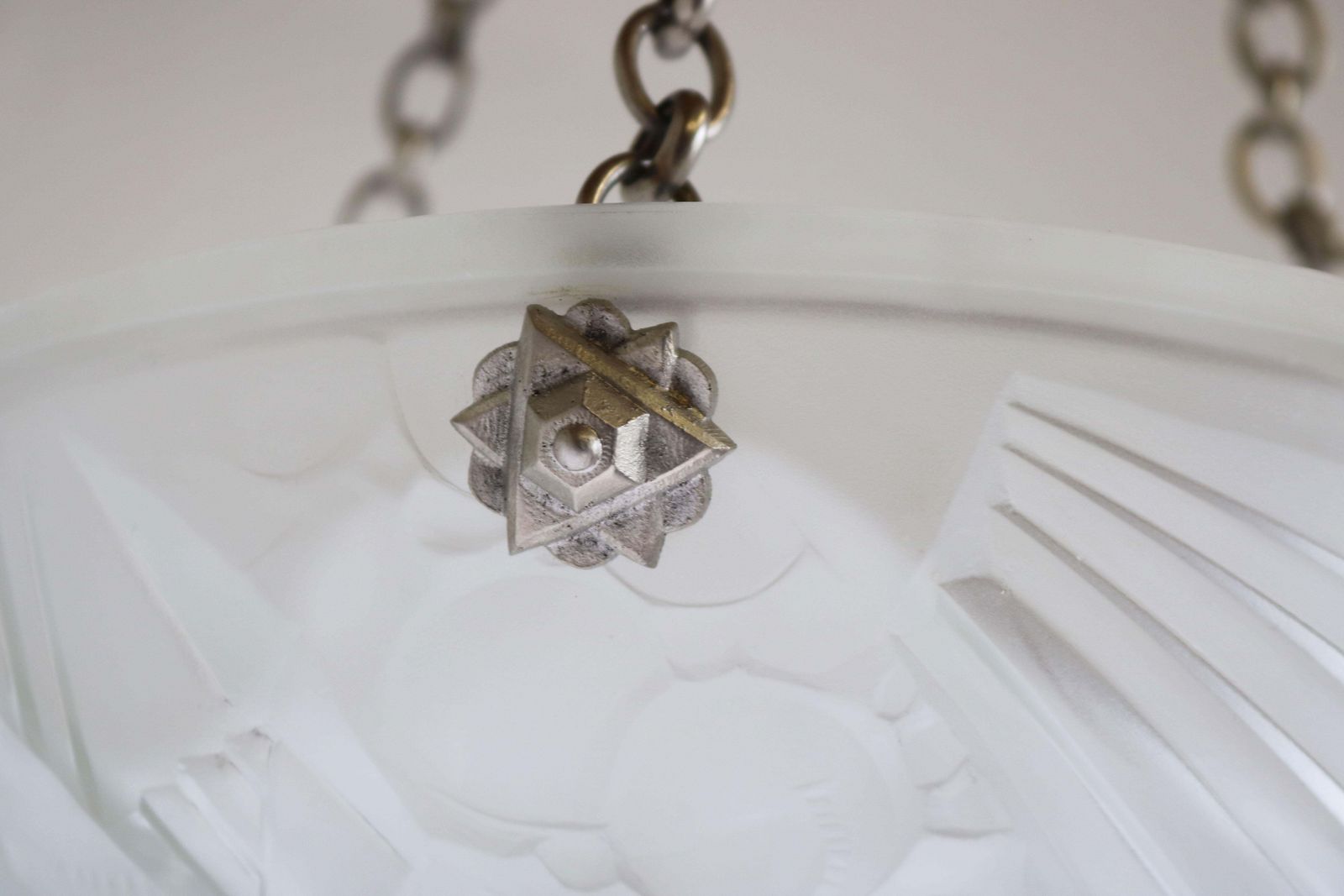 French Antique Art Deco Pendant Light Chandelier By Mouynet Design 1920 White photo for sale
