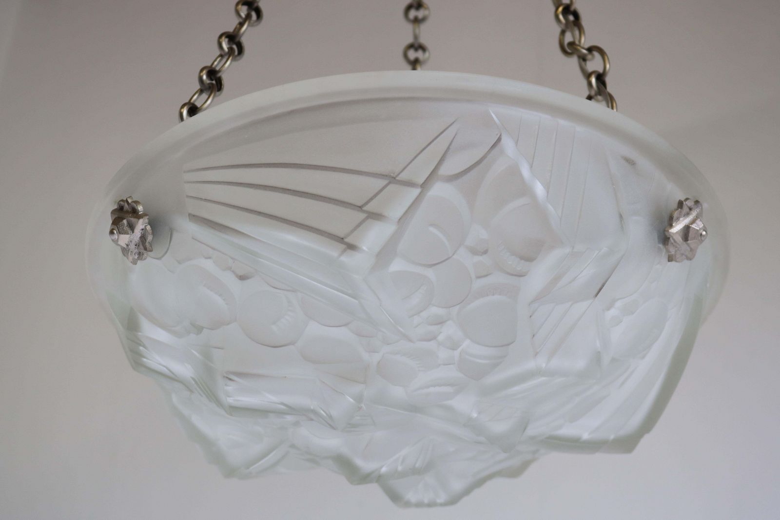 Franse Antieke Art Deco Hanglamp – Mouynet Design, 1920, Wit photo 1360.0