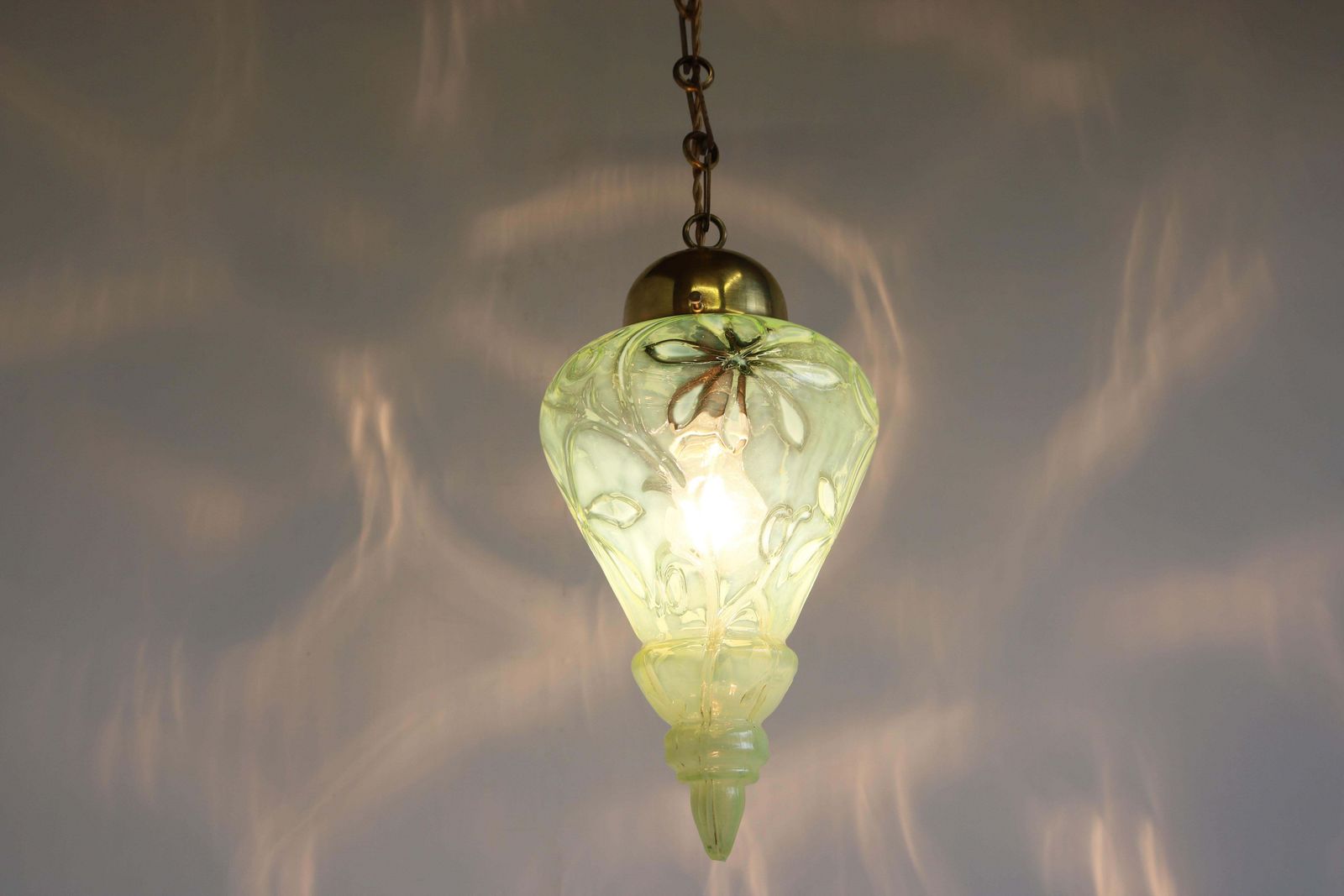 Arts & Crafts Pendant Light By Henry G. Richardson & Sons 1900 Vaseline Glass photo vintage