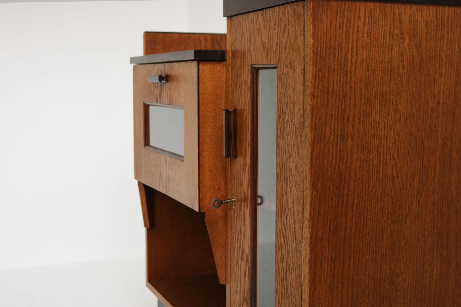 Dutch Art Deco Design By P.E.L Izeren Amsterdam School Tea Cabinet 1920 Oak photo furniture