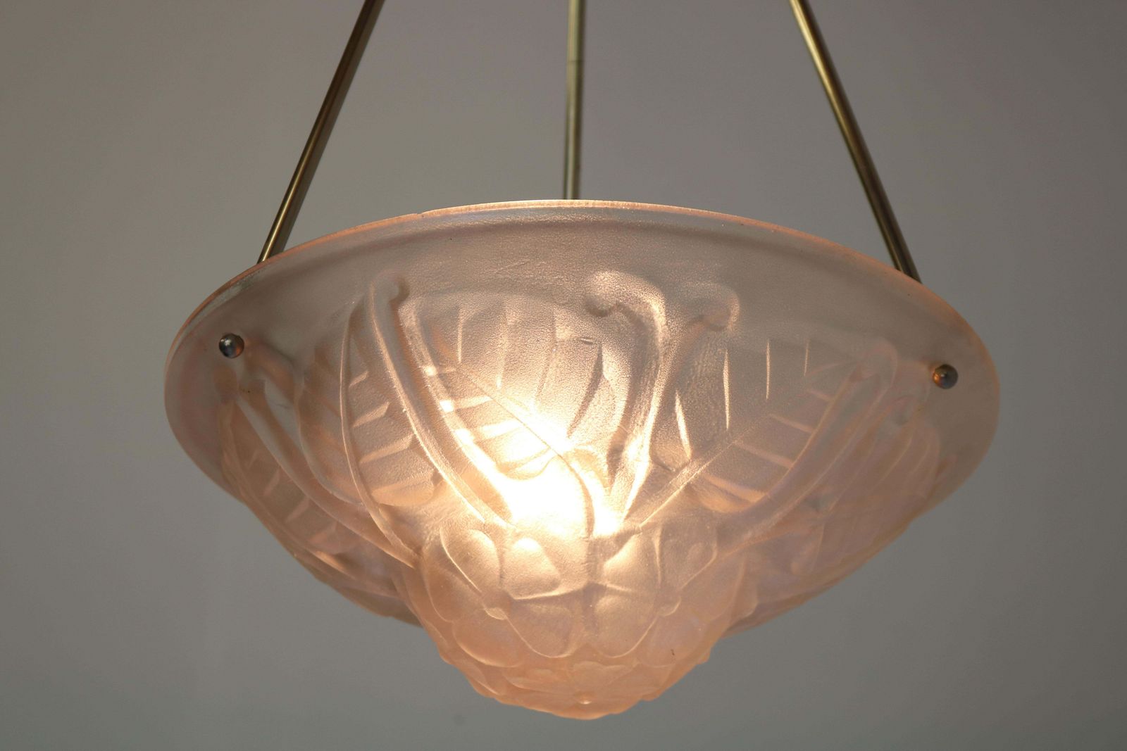 photo for sale Antieke Art Deco / Art Nouveau Bloemmotief Hanglamp Van Degué, 1930, Zachtroze