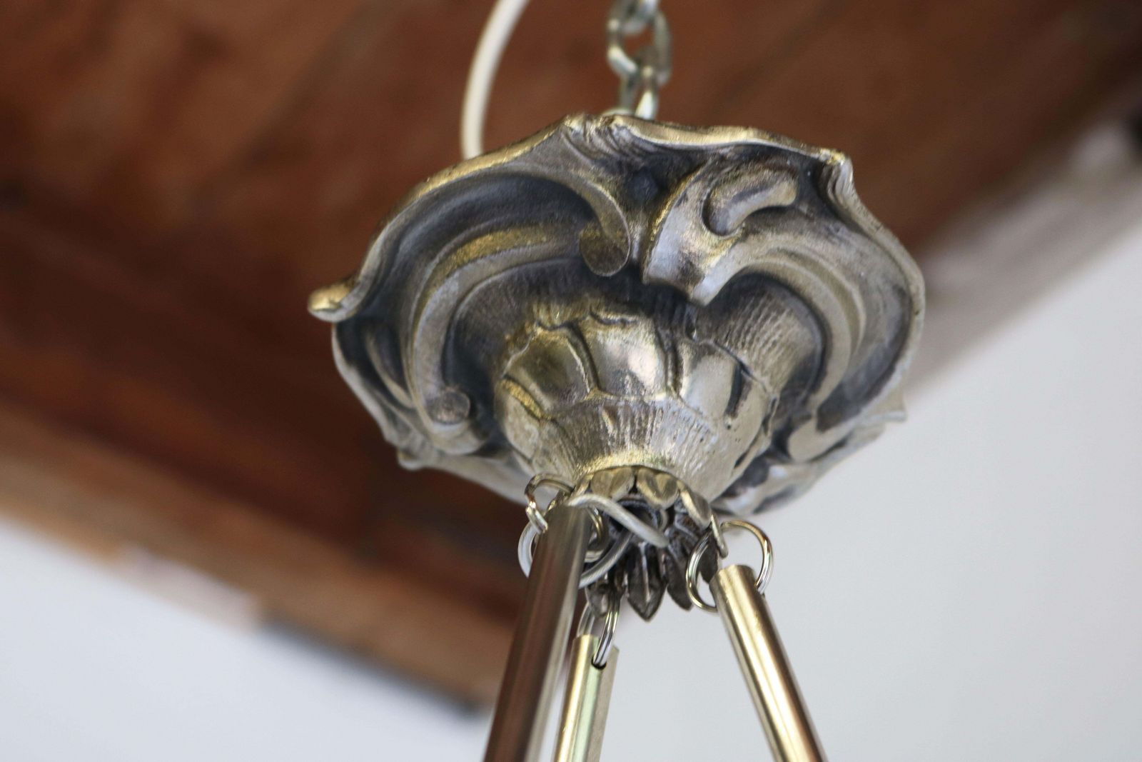 895.0 Antique Art Deco / Art Nouveau Floral Pendant Chandelier By Degue 1930 Soft Pink photo