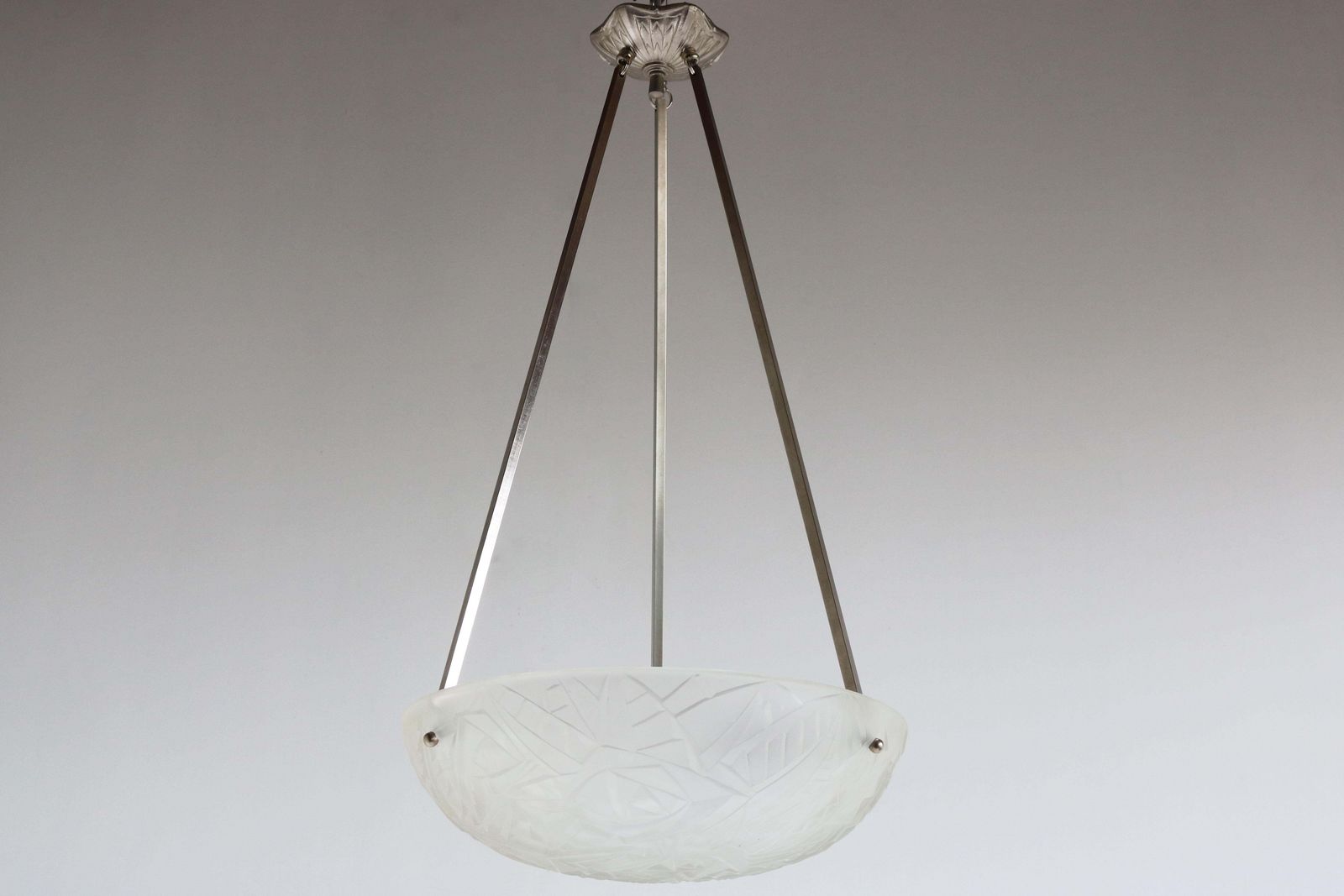Antique French Art Deco Geometric Pendant Light By Jean Noverdy 1930 Chandelier photo vinterior