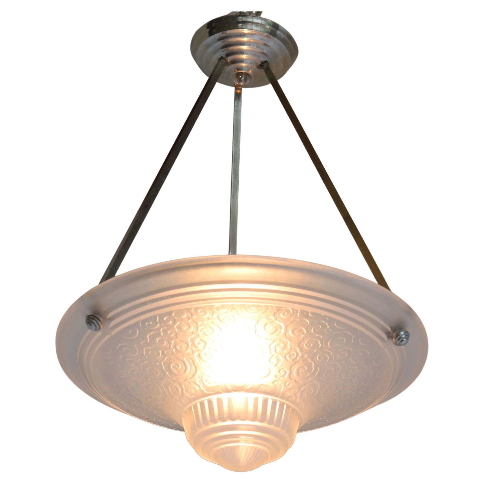 French Art Deco Chandelier By Muller Freres Luneville 1930 Pendant / Flush Mount