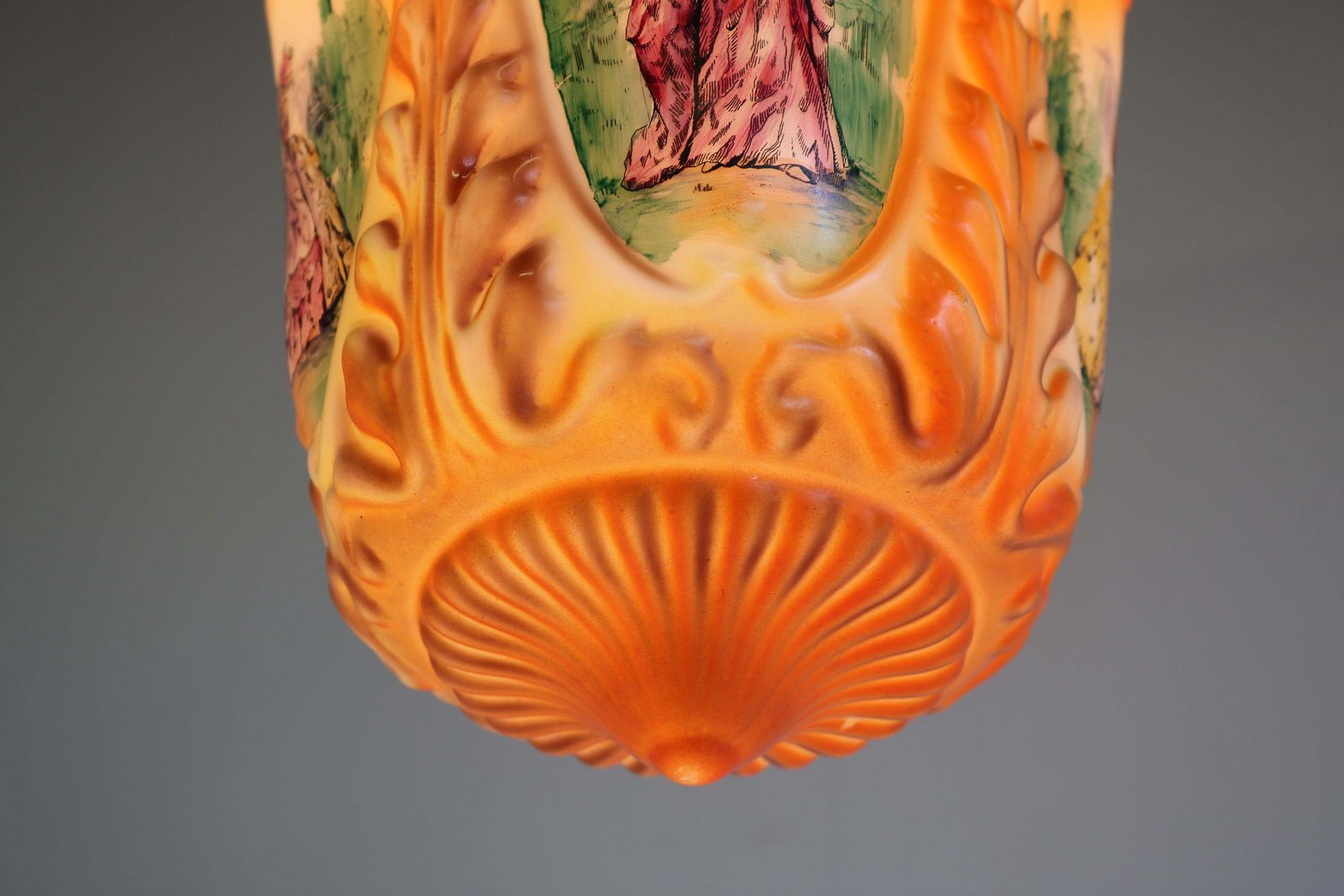 Antique French 1910 Hand Painted Opaline Victorian Pendant Light Renaissance photo 1104.0