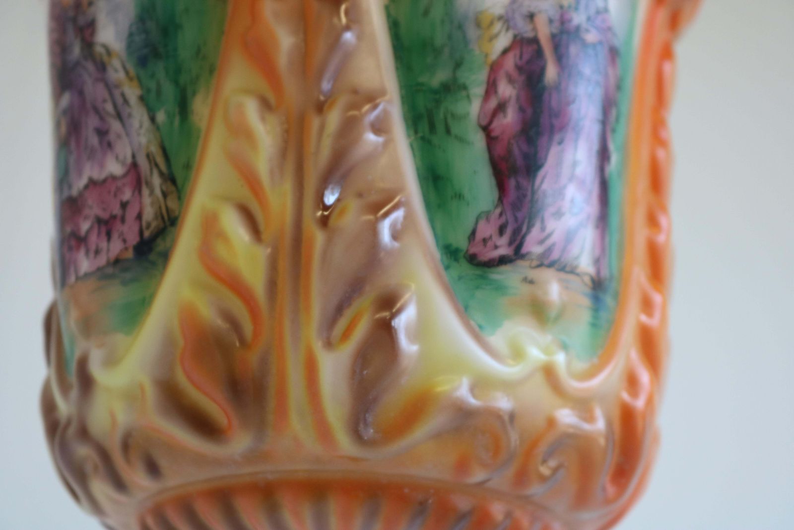 photo for sale Antique French 1910 Hand Painted Opaline Victorian Pendant Light Renaissance