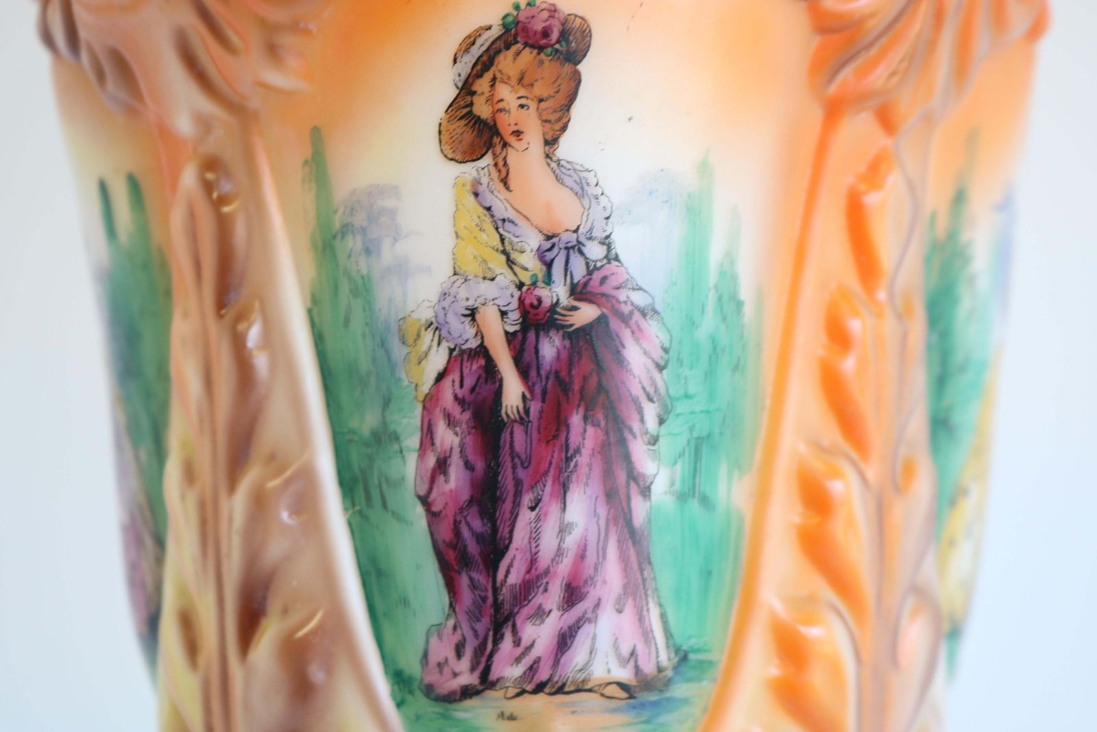 Lighting Antique French 1910 Hand Painted Opaline Victorian Pendant Light Renaissance photo