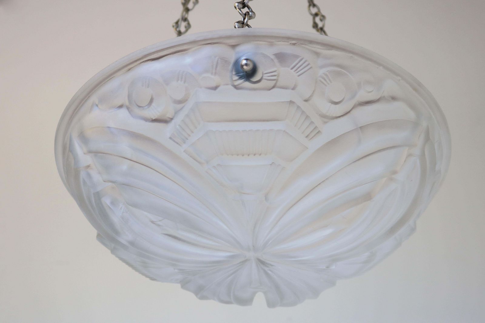 Exquisite White Geometric French Antique Art Deco Chandelier 1930 Henry Mouynet photo 1531.0