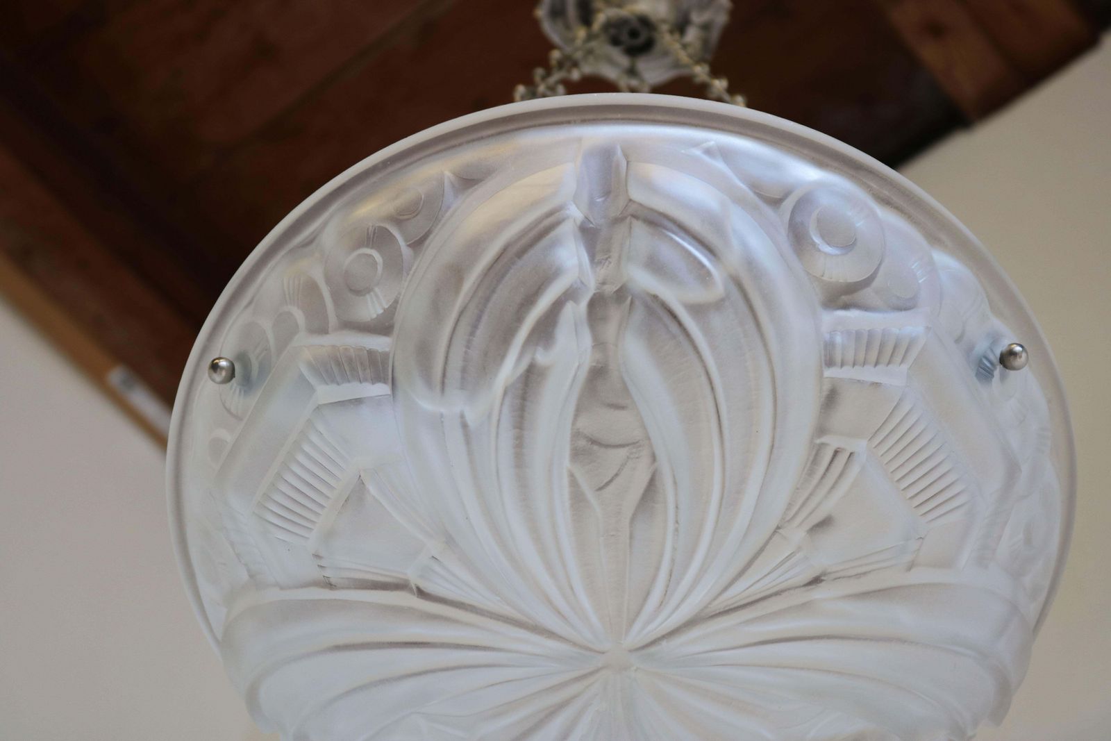 Witte Geometrische Art Deco Hanglamp, Frankrijk 1930, Toegeschreven Aan Henry Mouynet photo vinterior