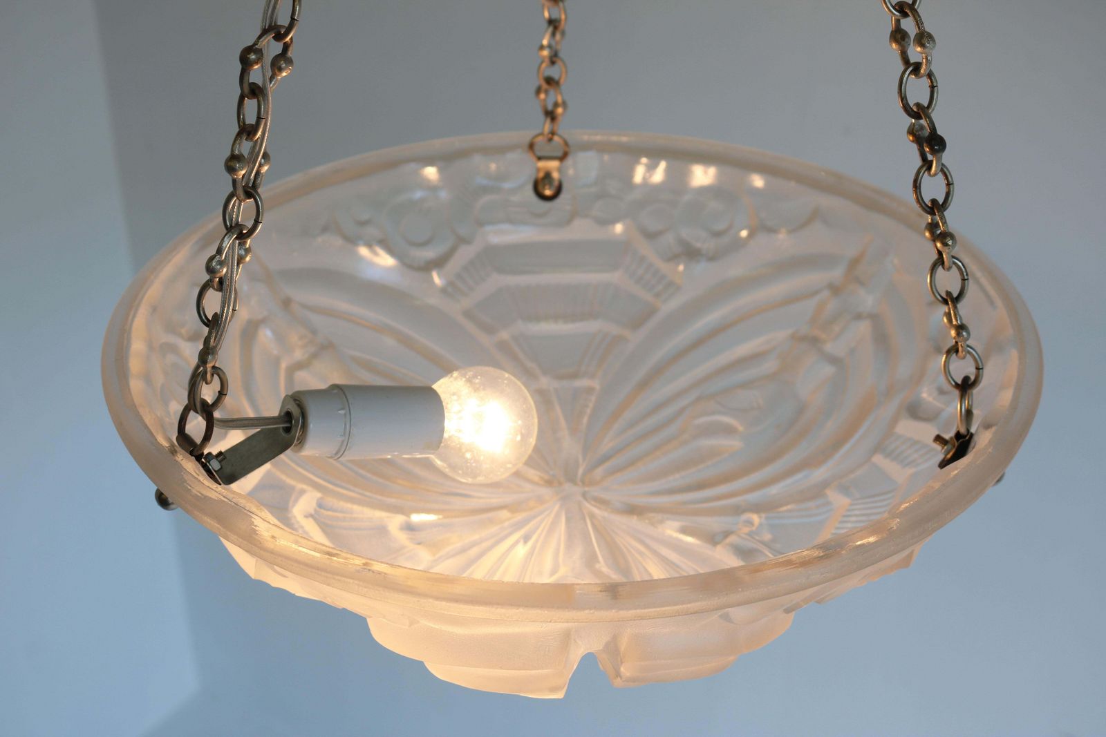 1531.0 Exquisite White Geometric French Antique Art Deco Chandelier 1930 Henry Mouynet photo
